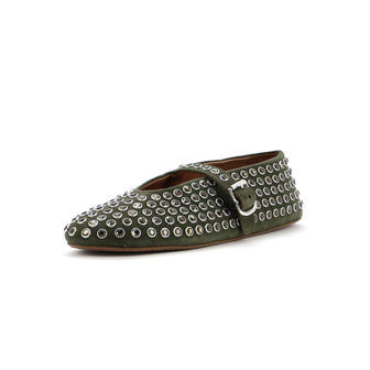 Alaia Women's Buckle Ballerina Flats Leather with Crystals