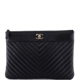 Chanel Mademoiselle Vintage O Case Clutch Chevron Sheepskin Medium