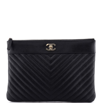 Chanel Mademoiselle Vintage O Case Clutch Chevron Sheepskin Medium