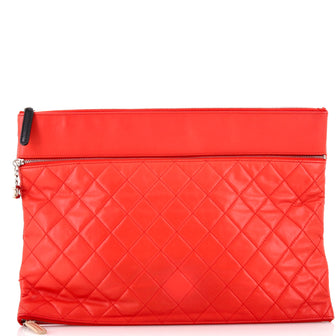 Chanel Expandable O Case Clutch Quilted Lambskin Large