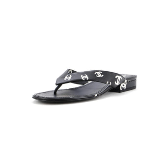 Chanel Women's CC Coco Beach Thong Sandals Printed Leather
