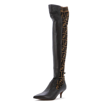 Fendi Women's Rockoko Knee High Sock Boots Knit and Leather
