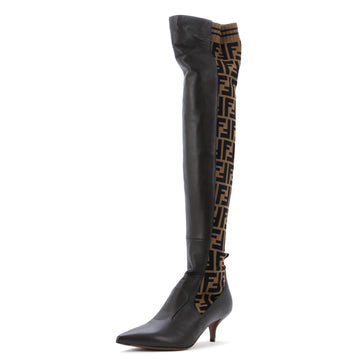 Fendi Women's Rockoko Knee High Sock Boots Knit and Leather