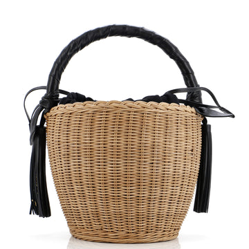Saint Laurent Panier Tassel Round Bucket Bag Wicker with Leather