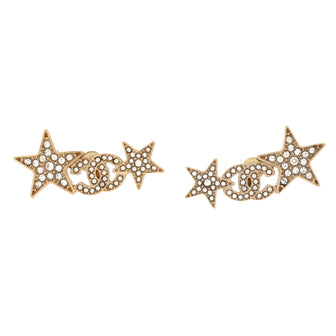 Chanel CC Double Star Cluster Stud Earrings Metal with Crystals