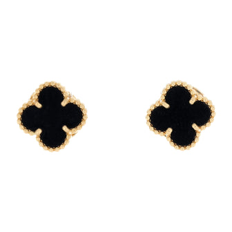 Van Cleef & Arpels Sweet Alhambra Stud Earrings 18K Yellow Gold and Onyx