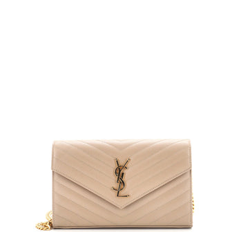 Saint Laurent Classic Monogram Wallet on Chain Matelasse Chevron Leather Medium