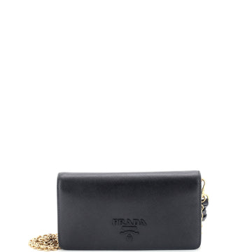Prada Monochrome Wristlet Wallet on Chain Saffiano Leather Mini