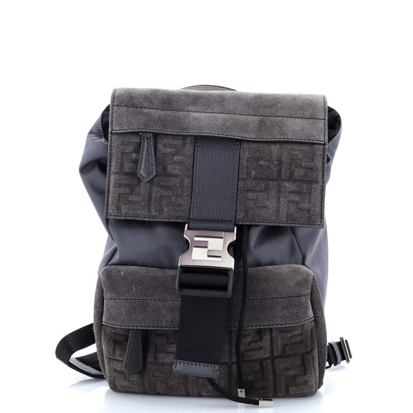 Fendi Zucca Backpack Gray Suede Fendi Brown FF Zucca Embossed Suede Grey Nylon Medium  main image 3