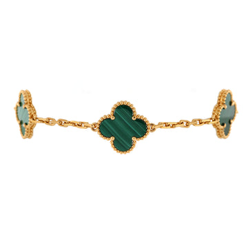 Van Cleef & Arpels Vintage Alhambra 5 Motifs Bracelet 18K Yellow Gold and Malachite