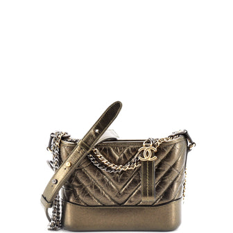 Chanel Gabrielle Hobo Chevron Metallic Aged Calfskin Small