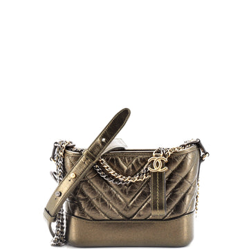 Chanel Gabrielle Hobo Chevron Metallic Aged Calfskin Small