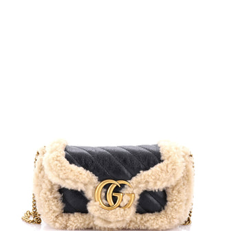 Gucci GG Marmont Flap Bag Diagonal Quilted Leather with Wool Trim Super Mini