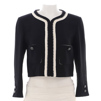Chanel Women's Braid Trim Two Pocket Collarless Jacket Silk