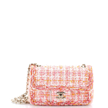 Chanel Classic Single Flap Bag Braided Quilted Tweed with Sequins Mini