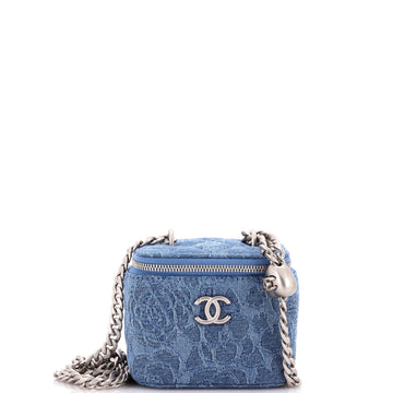 Chanel Sweet Heart Vanity Case with Chain Quilted Camellia Denim Mini