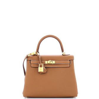 Hermes Kelly Handbag Brown Togo with Gold Hardware 25