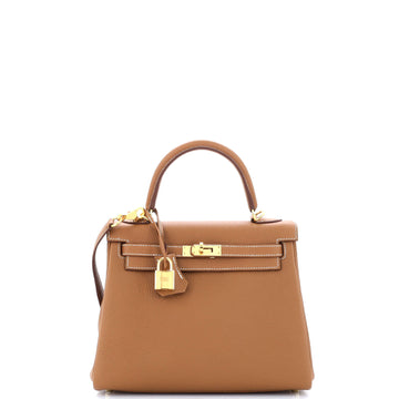 Hermes Kelly Handbag Brown Togo with Gold Hardware 25
