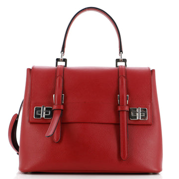 Prada Dual Flap Double Turn Lock Satchel City Calfskin Medium