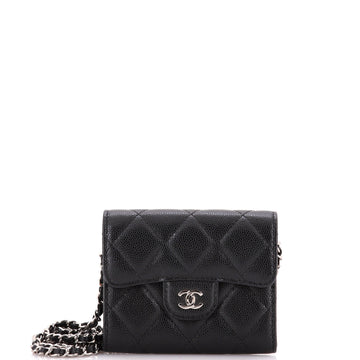 Chanel Classic Flap Card Holder on Chain Quilted Caviar Mini