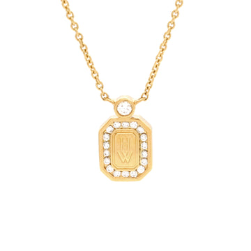 Harry Winston HW Logo Pendant Necklace 18K Yellow Gold with Diamonds