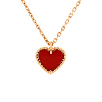 Van Cleef & Arpels Sweet Alhambra Heart Pendant Necklace 18K Rose Gold and Carnelian