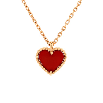 Van Cleef & Arpels Sweet Alhambra Heart Pendant Necklace 18K Rose Gold and Carnelian