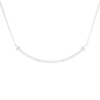 Tiffany & Co. T Smile Pendant Necklace 18K White Gold with Diamonds Small