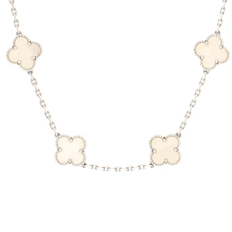 Van Cleef & Arpels Vintage Alhambra 10 Motifs Necklace 18K White Gold and Mother of Pearl