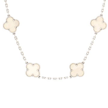 Van Cleef & Arpels Vintage Alhambra 10 Motifs Necklace 18K White Gold and Mother of Pearl