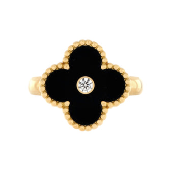 Van Cleef & Arpels Vintage Alhambra Ring 18K Yellow Gold with Onyx and Diamond