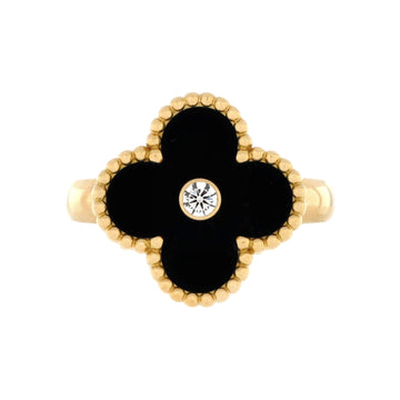 Van Cleef & Arpels Vintage Alhambra Ring 18K Yellow Gold with Onyx and Diamond