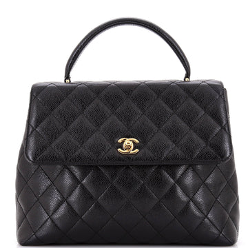 Chanel Vintage Classic Top Handle Flap Bag Quilted Caviar Jumbo