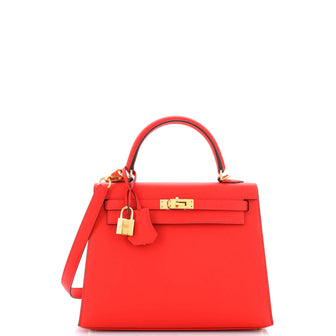 Hermes Kelly Handbag Red Epsom with Gold Hardware 25