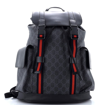 Gucci Double Pocket Buckle Backpack GG Coated Canvas Large