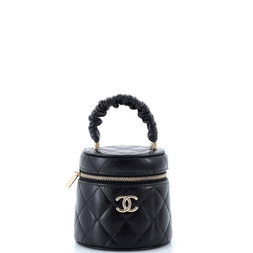 Chanel CC Ruched Top Handle Vanity Case Quilted Lambskin Small