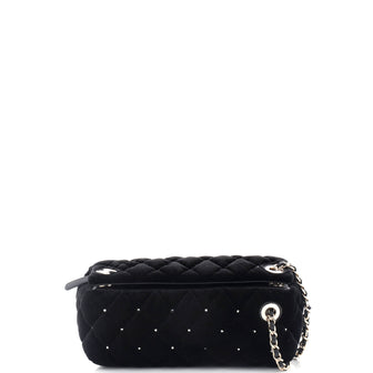 Chanel CC Barrel Wristlet Chain Clutch Quilted Velvet with Crystals
