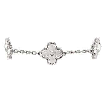 Van Cleef & Arpels Vintage Alhambra 5 Motifs Bracelet Guilloche 18K White Gold