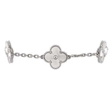 Van Cleef & Arpels Vintage Alhambra 5 Motifs Bracelet Guilloche 18K White Gold