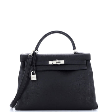 Hermes Kelly Handbag Black Togo with Palladium Hardware 32