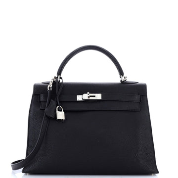 Hermes Kelly Handbag Black Togo with Palladium Hardware 32
