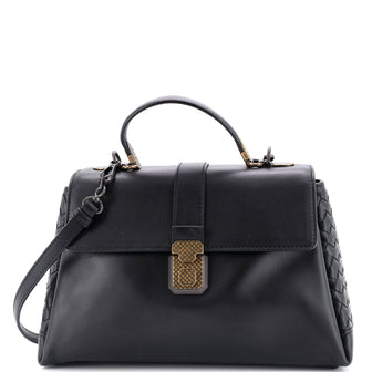 Bottega Veneta Piazza Top Handle Bag Leather with Intrecciato Detail Medium