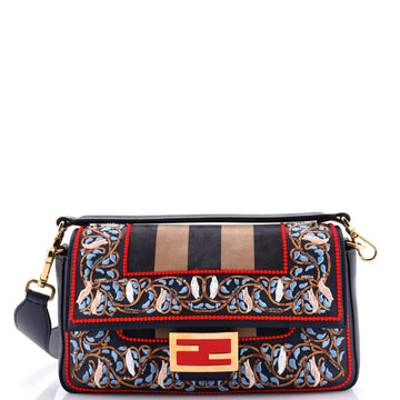 Fendi Baguette NM Bag Embroidered Leather and Pequin Nubuck Medium