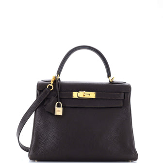 Hermes Kelly Handbag Brown Clemence with Gold Hardware 28