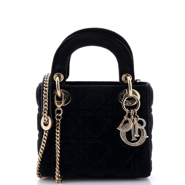 Christian Dior Lady Dior Chain Bag Cannage Quilt Velvet with Crystal Charms Mini
