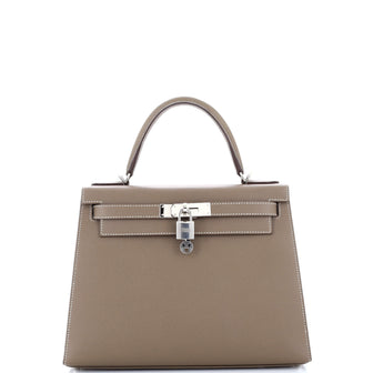 Hermes Kelly Handbag Grey Epsom with Palladium Hardware 28
