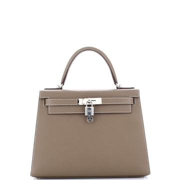 Hermes Kelly Handbag Grey Epsom with Palladium Hardware 28