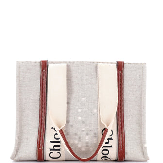 Chloe Woody Tote Canvas with Leather Medium