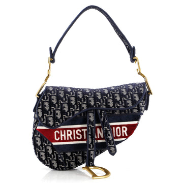 Christian Dior Saddle Handbag Logo Embroidered Oblique Velvet Medium