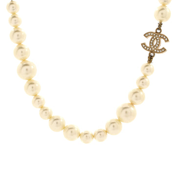 Chanel CC Station Long Necklace Metal with Faux Pearls and Crystals